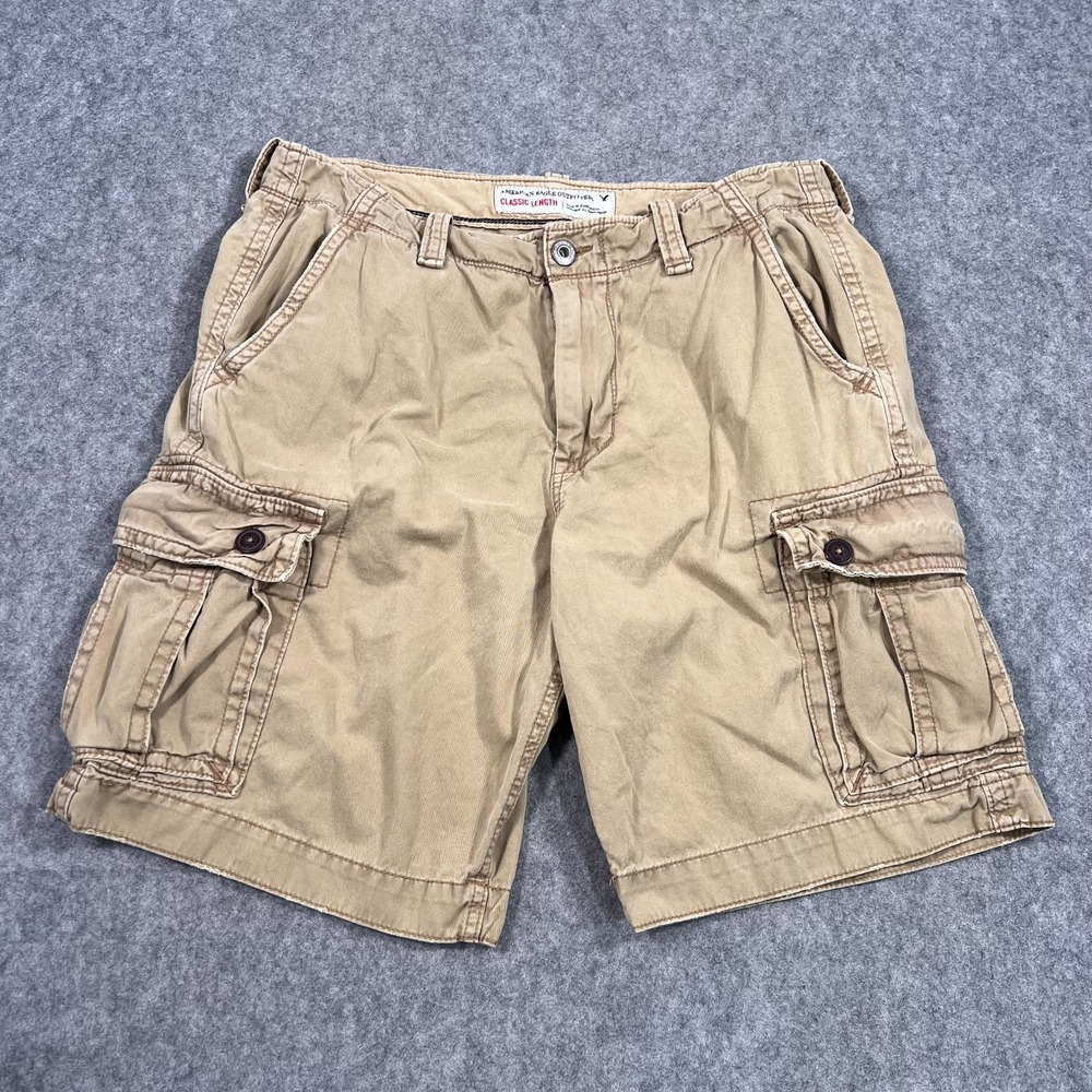 American Eagle Vintage Y2k Beige Khaki Classic Length Cargo Shorts Men's Size 36